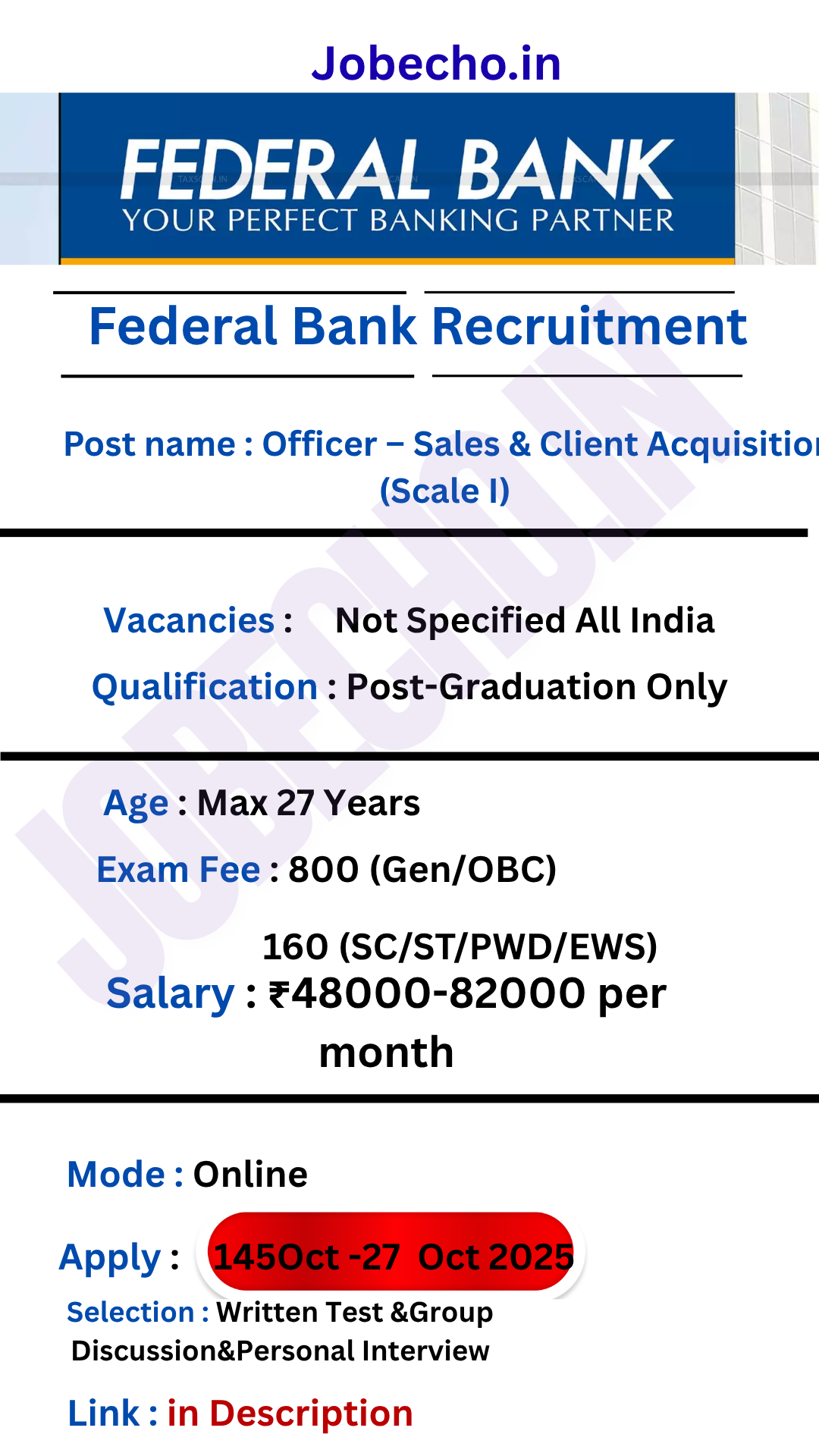 Federal Bank Recruitment 2025