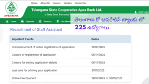 తెలంగాణ కో ఆపరేటివ్ బ్యాంకు లో 225 ఉద్యోగాలు
